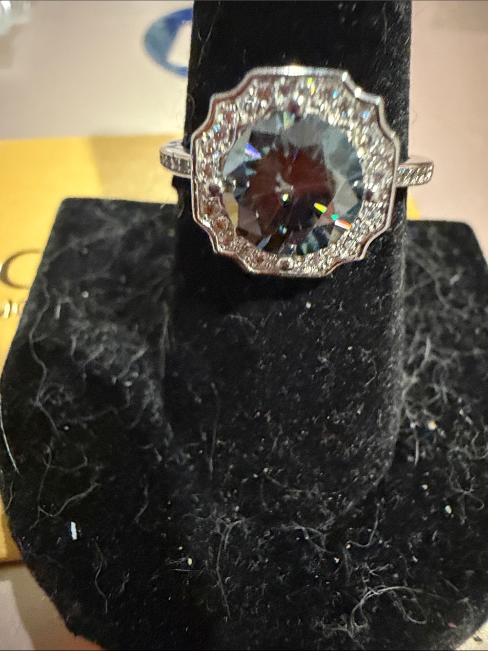 Silver-Tone Halo Ring with Mystic Blue Center Stone - Women Jewelry